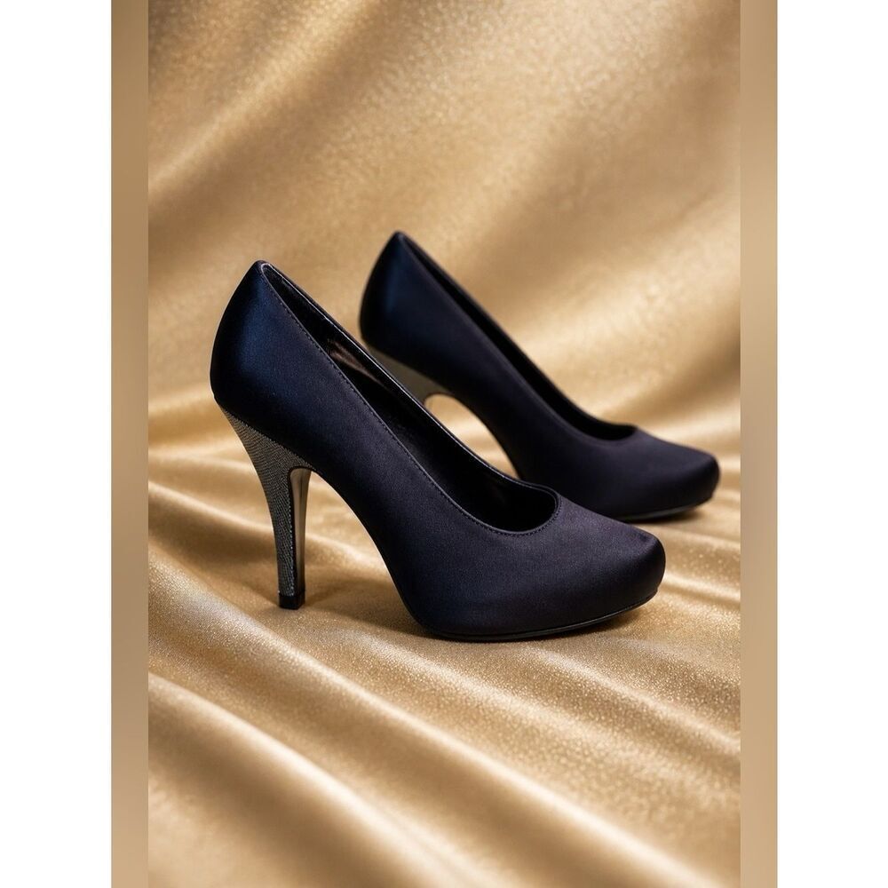 Black Satin Pump with 4” Silver Glitter Heel